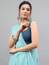 Vasthrlay Light Blue Linen Floral Printed Saree With Solid Unstitched Linen Blouse Piece