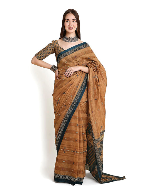 Vasthrlay Cotton Printed Mulmul Brown Saree