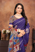 Vasthrlay Pure Linen Cotton Purple Saree with Kalamkari Print Border