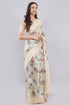 Vasthrlay Cream Peach Floral Print Chanderi Silk Blend Saree With Unstitched Blouse Piece