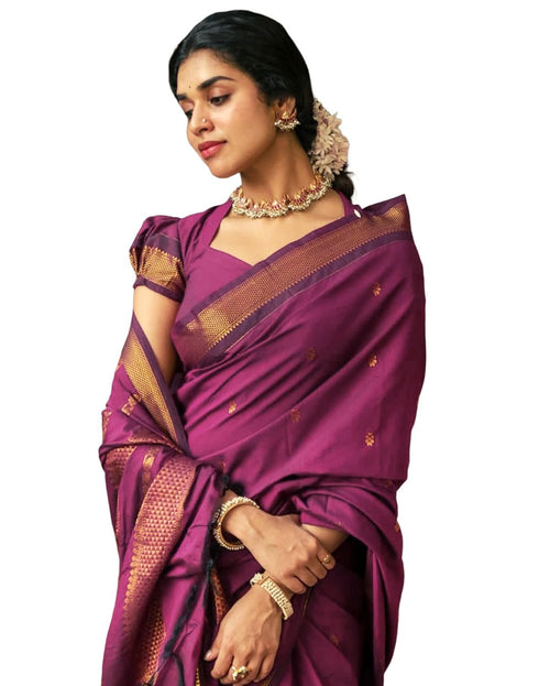 Vasthrlay Banarasi Jacquard Unstitched Dark Green Saree