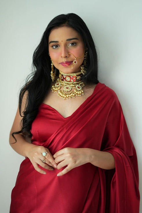 Vasthrlay Maroon Pleated Unstiched Ethnic Wear