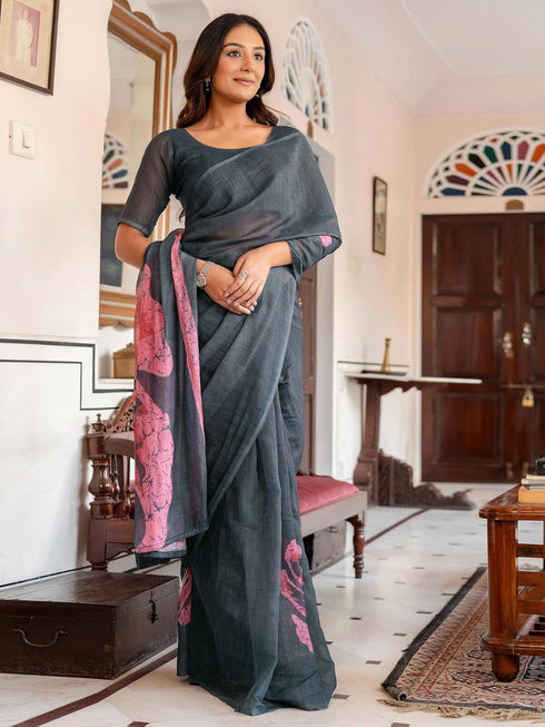Vasthrlay Printed White Saree