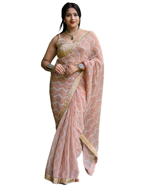 Vasthrlay Georgette Leheriya Pink Saree With Unstitched Blouse Piece