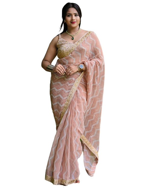 Vasthrlay Georgette Leheriya Unstitched Blue Saree