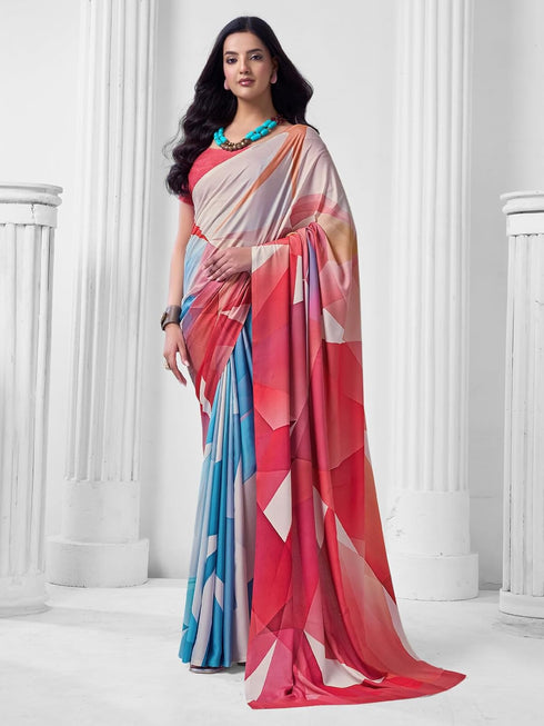 Vasthrlay Abstract Printed Unstitched Multicolor Saree