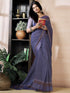 Vasthrlay Womens Printed Dusty Purple Saree With Unstitched Blouse Piece