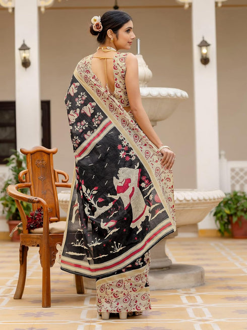 Vasthrlay Kalamkari Printed Olive Saree