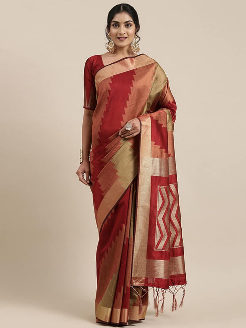 Vasthrlay Banarasi Unstitched Rust Ethnic Wear