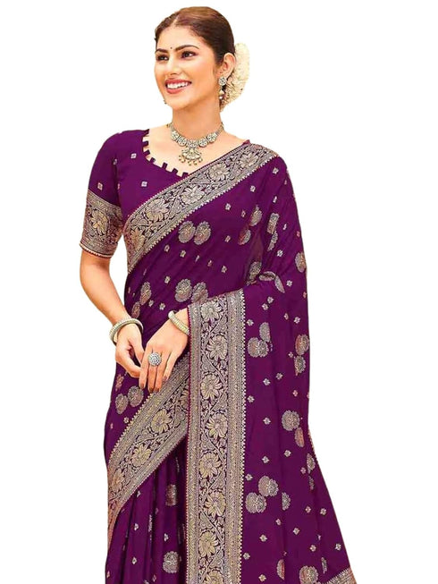 Vasthrlay Womens Banarasi Unstitched Mauve Saree