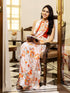 Vasthrlay Georgette Printed White Saree With Orange Unstitched Blouse Piece