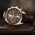 Sonata Magna Quartz Multifunction Brown Dial Rose Gold Leather Strap Watch For Men