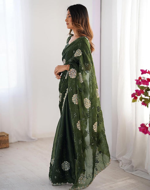 Vasthrlay Sequence Embroidery Unstitched Red Saree