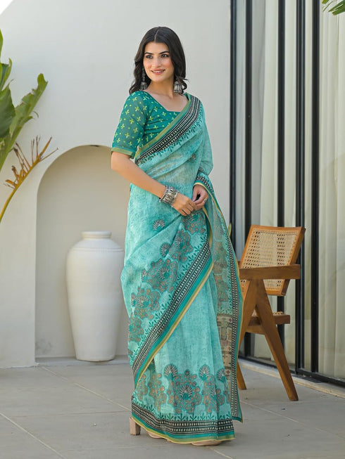 Vasthrlay Bandhani Embroidery Unstitched White Saree