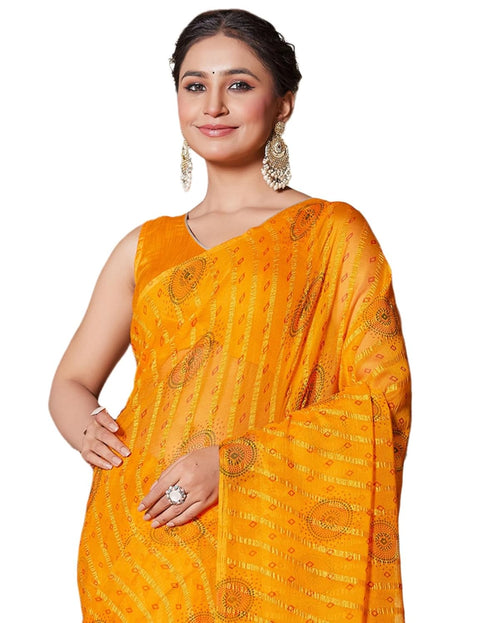 Vasthrlay Bandhani Printed Unstitched Yellow Saree