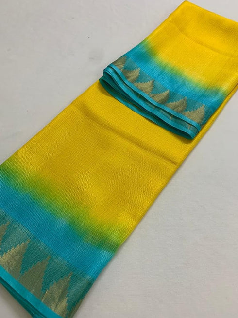 Vasthrlay Nr Handloom Bhagalpuri Running Green Orange