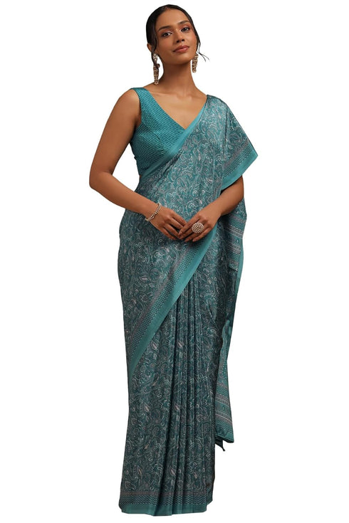 Vasthrlay Turquoise Crepe Paisley
