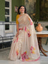 Vasthrlay Womens Printed Cream Saree With Yellow Unstitched Blouse Piece