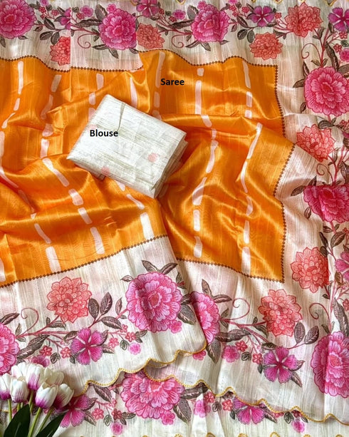 Vasthrlay Floral Scalloped Border Blouse