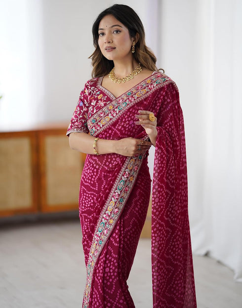 Vasthrlay Georgette Embroidery Unstitched Pink Saree