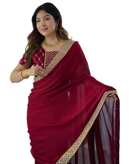Vasthrlay Sequence Embroidery Unstitched Dark Green Saree
