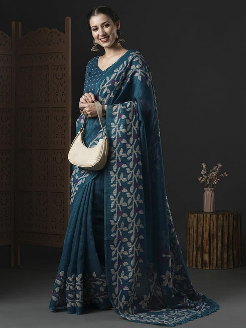 Vasthrlay Botanical Printed Unstitched Black Hs Ethnic Wear