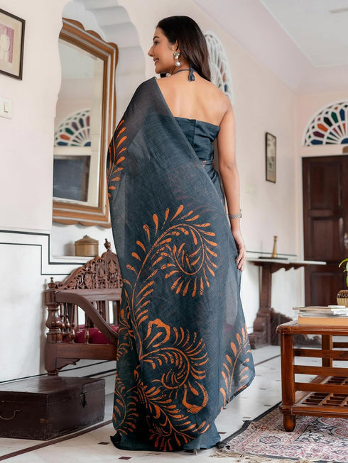 Vasthrlay Womens Printed Unstitched Dusty Pink Saree