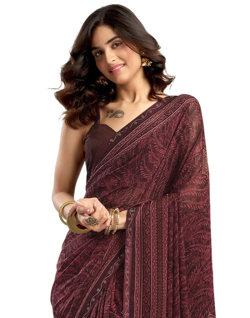 Vasthrlay Georgette Printed Unstitched Maroon Saree