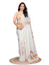 Vasthrlay Off White Leaf Print Organza Saree With Mustard Piping And Ruched Sleeveless Unstitched Blouse Piece