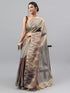 Vasthrlay Rusty Brown Floral And Solid Design Polyester Saree With Unstitched Blouse Piece