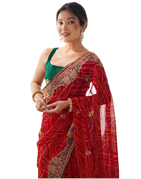 Vasthrlay Georgette Embroidery Unstitched Red Saree