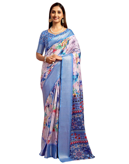 Vasthrlay Printed Jacquard Unstitched Rama Green Saree