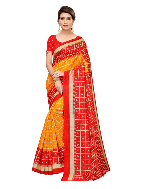 Vasthrlay Bandhani Printed Unstitched Red Saree