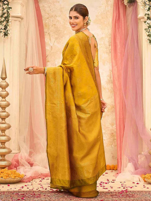 Vasthrlay Banarasi Weaving Yellow Saree