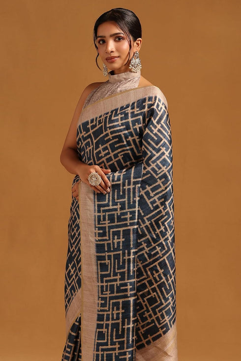 Vasthrlay Tussar Geometric Printed