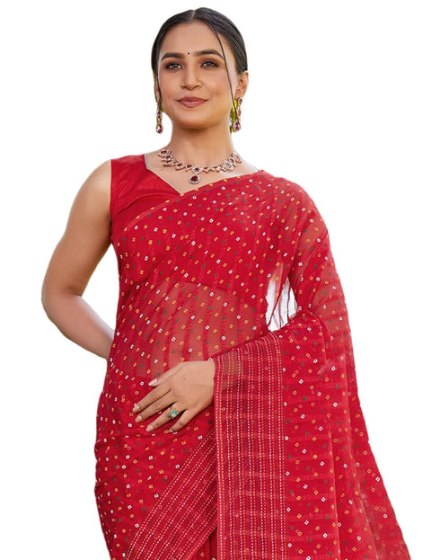 Vasthrlay Bandhani Printed Unstitched Yellow Saree