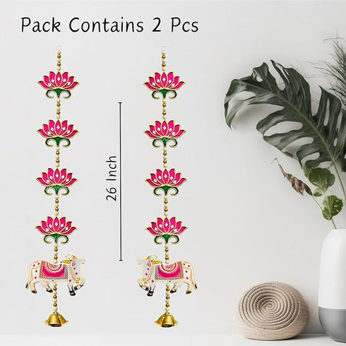 Divyakosh Wood Handmade Pink Lotus with Cow Door Hanging