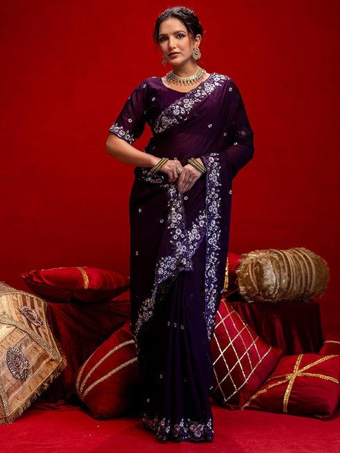 Vasthrlay Sequins Embroidery Turmeric Saree