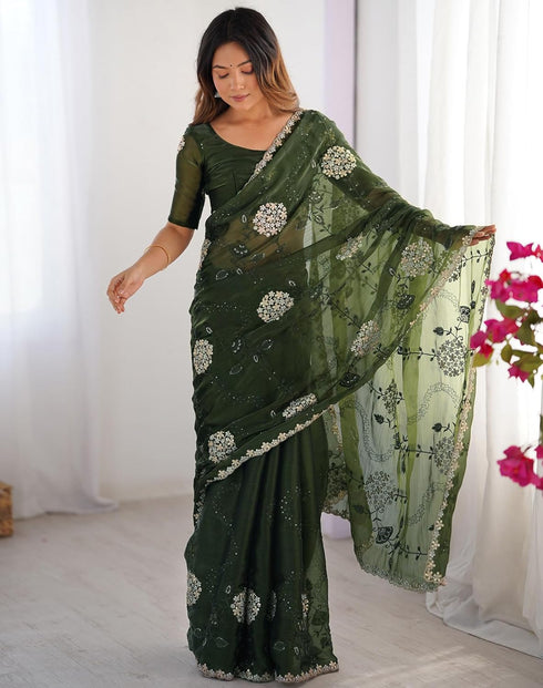 Vasthrlay Sequence Embroidery Unstitched Red Saree