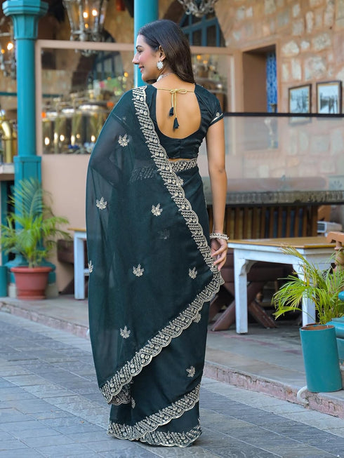 Vasthrlay Georgette Embroidery Dusty Saree