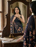 Vasthrlay Black Floral Linen Saree With Solid Black Unstitched Blouse