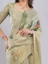 Vasthrlay Green Floral And Solid Design Polyester Saree With Unstitched Blouse Piece