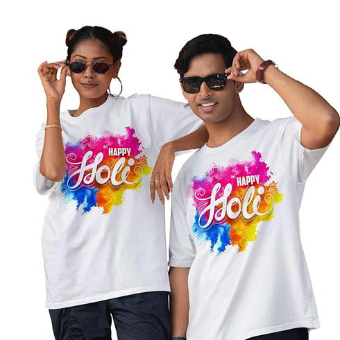 Premium Holi Festival White T-Shirt | Modern Graphic Print