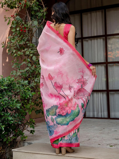 Vasthrlay Shimmer Printed Unstitched Light Green Saree