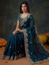 Vasthrlay Scalloped Embroidery Unstitched Dark Green Saree