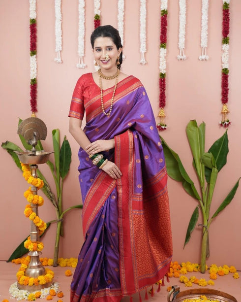 Vasthrlay Kanjivaram Jamun Red Contrast Traditional