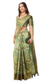 Vasthrlay Slate Lavender Geometric Print Polyester Saree With Dull Gold Zari Border And Unstitched Blouse Piece