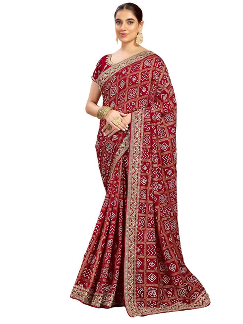 Vasthrlay Georgette Embroidery Unstitched Dark Green Saree