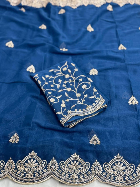 Vasthrlay Georgette Embroidery Saree Embellishments