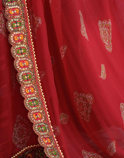 Vasthrlay Georgette Embroidery Unstitched Red Saree